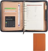 Porte-documents exécutif en cuir PU avec fermeture éclair et logo personnalisé, format A5, classeur à 6 anneaux avec calculatrice intégrée