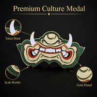 Médaille personnalisée en alliage de zinc 2D plaqué or, émaillée, en forme de masque, pour la course virtuelle Yaksa d'Asie du Sud-Est, récompense double face sur le thème de la culture, pour les finalistes