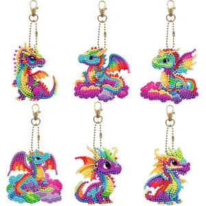 Crystal Stones 5D Art Animal Shaped Diamond Painting Key Chain Double Sided for Adults Kids