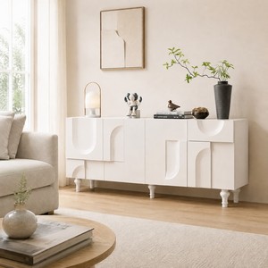 Aparador Moderno Color Crema con Puertas con Relieve Escultural, Mueble de Almacenamiento para Entrada, Sala de Estar u Oficina en Casa - Product Image 1