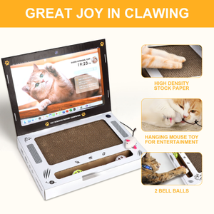 OFAPET Modern Eco-Friendly <span class=keywords><strong>Cat</strong></span> Tree Laptop Forma com Fluffy <span class=keywords><strong>Mouse</strong></span> Interativo Toy Papel ondulado - Product Image 4