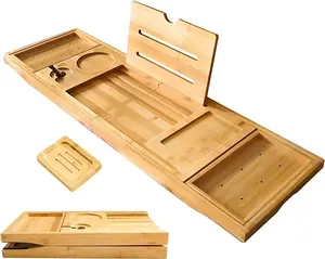 Customized Wooden Foldable Bathtub Tray Expandable for Luxury Bath, Bath Tray for Bathtub, Natural
