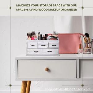 Desktop wooden shelf <b>dressing</b> <b>table</b> <b>storage</b> box, multi-compartment drawer jewelry box, solid wood cosmetic <b>storage</b> box - Product Image 3