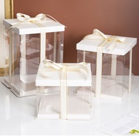 Boîte à gâteau carrée transparente personnalisée de 4/6/8/10/12/14 pouces, emballage d'anniversaire surélevé avec gaufrage et pelliculage mat