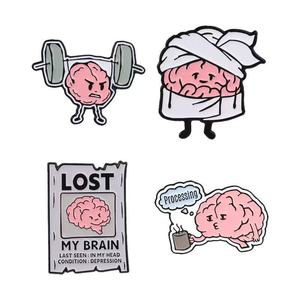 Broche amusante en alliage de zinc, motif cerveau de dessin animé mignon, pour bandages de musculation, avis de personne manquante, rêveuse, réfléchissante, amusante - Product Image 6