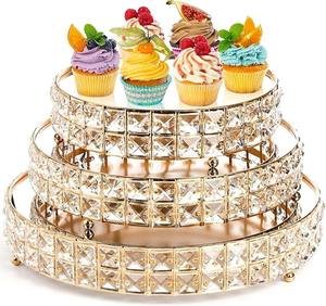Support <span class=keywords><strong>à</strong></span> gâteau en cristal, piédestal en métal, plateau de service pour desserts, biscuits, fruits avec perles de cristal brillantes pour mariage, anniversaire - Product Image 1