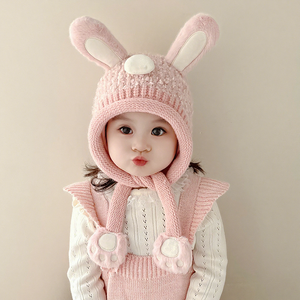Nouvelle collection d'hiver : Bonnets et écharpes pour enfants, garçons et filles, motifs unis, pour usage extérieur, bonnets en <span class=keywords><strong>laine</strong></span> tricotée pour bébés, protège-oreilles - Product Image 3