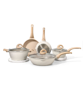 Juego de Utensilios de Cocina de Cerámica Ecológicos de Lujo BST de 8 Piezas con Tapa de Vidrio, Mango de Madera, Sartén Antiadherente y Ollas para Sopa/Arroz/Trigo - Product Image 1