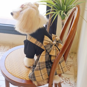Yellow and brown <b>patchwork</b> plaid overalls dress, cat and dog clothing source factory, clothes for little dogs, British style - Product Image 2