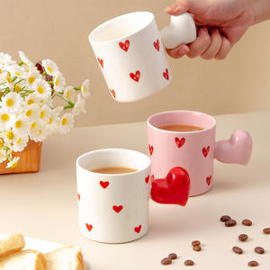Tasses en céramique à motif de cœur avec poignée en forme de cœur pour café, thé, boissons, couleur blanc, rose, rouge, 300 ml, tasse de maison, cadeau - Product Image 3