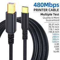 Câble USB vers USB B tressé en nylon 1m 2m 3m 480 Mbps, câble d'imprimante USB 2.0 Type C vers USB B plaqué or