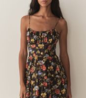 Robe midi décontractée d'été pour femme à imprimé floral, bretelles spaghetti, coupe trapèze, sans manches, tissée, respirante et à volants