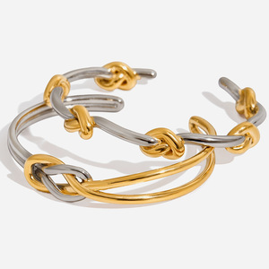 Bracelet à nœuds double couche en acier inoxydable, couleur or et argent, bijoux de mode unisexe, cadeau - Product Image 1