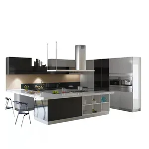 Современный небольшой дизайн Алюминиевый вытяжка и варочная панель модульный кухонный шкаф