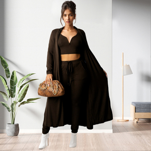 ชุดเซ็ต 3 ชิ้น เสื้อกั๊ก กางเกงขายาว และเสื้อคลุมสีพื้นสำหรับผู้หญิง รุ่นใหม่ล่าสุด แฟชั่นฤดูใบไม้ร่วง - Product Image 5