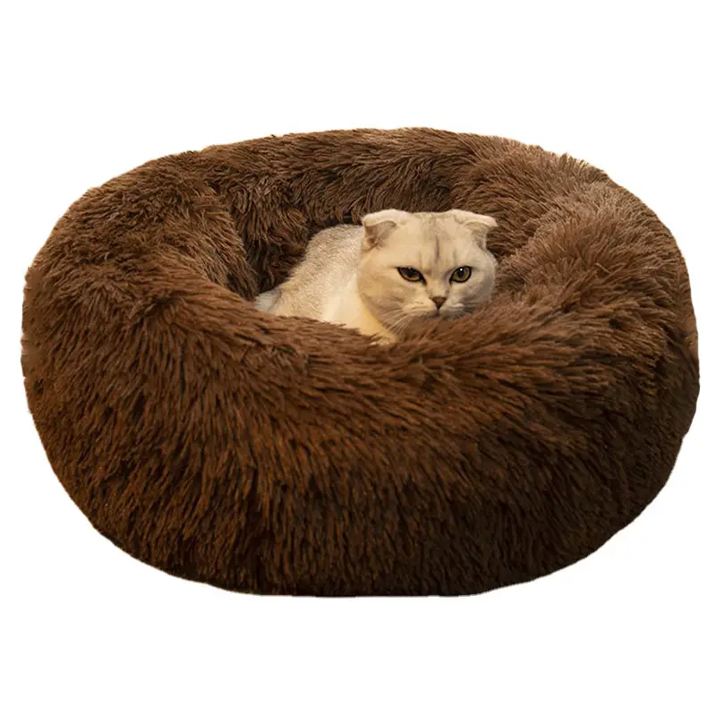 Persediaan Hewan Peliharaan Mewah Bulu Palsu Kecil Bulat Lembut Dapat Dicuci Mewah Tempat Tidur Rumah Kucing untuk Anjing Hewan Di Musim Dingin