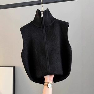 Gilet Minimalista con Zip <span class=keywords><strong>Senza</strong></span> <span class=keywords><strong>Maniche</strong></span> a Collo Alto in Poliestere Lavorato a <span class=keywords><strong>Maglia</strong></span> per Donna Autunno 2025 Maglione Tinta Unita - Product Image 6