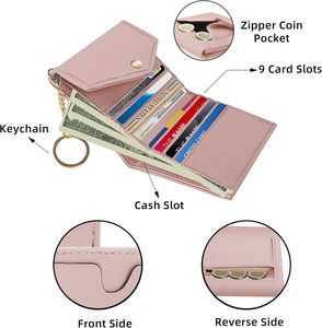 Custom Logo Leather Small <b>Purse</b> ID Card Bank Card Coin Bag Foldable Wallets for Women - Product Image 3