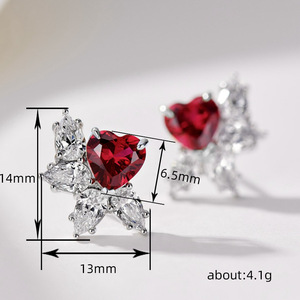 Orecchini a Perno a Forma di Cuore e Goccia con Fiore per Donne, Gioielli per Orecchie Eleganti e Vintage alla Moda - Product Image 4