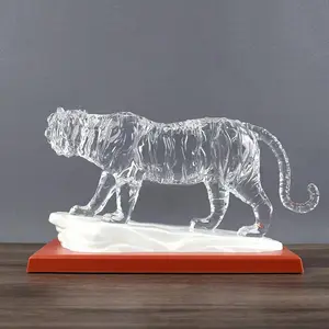 Acrylic Tiger Sculpture With LED Base Living Room Office Shopping Center Decoration Animal Wedding Table Accessories