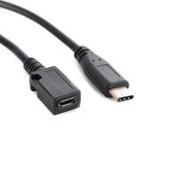 Câble adaptateur Micro USB femelle 90 degrés à angle droit vers USB 3.1 Type C mâle, conducteur en cuivre pur, blindage tressé pour ordinateur