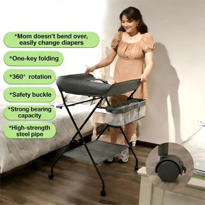 محطة تغيير حفاضات الأطفال 0.8 إطار حديدي لوح بولي بروبيلين قابل للطي تصميم مدمج مع منظم تخزين اختياري وعلامات مخصصة - Product Image 3