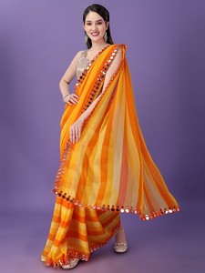 Sari indien traditionnel en georgette avec imprimé multicolore pour femme, coupe classique, longueur au sol, idéal pour un usage quotidien - Product Image 4