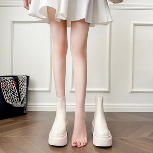 Women's White Platform Ankle Boots Chunky Thick Sole Elastic Sock <b>Booties</b> Back Zipper Designer Round Toe Comfortable Casual - Product Image 3