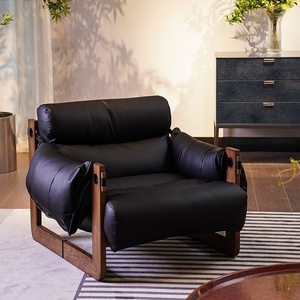 Poltrona Singola Reclinabile in Legno Massello Stile Antico con Rivestimento in Pelle Jersey per Persone che Amano il Relax nel Soggiorno - Product Image 2