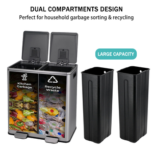 <span class=keywords><strong>Poubelle</strong></span> commerciale <span class=keywords><strong>60L</strong></span> Poubelles de cuisine à pédale Recyclage <span class=keywords><strong>Double</strong></span> compartiments Poubelles de 13 gallons avec couvercles - Product Image 3