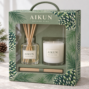 Aikun – Ensemble diffuseur de parfum et bougie en verre rond 100 ml, boîte en pin, logo imprimé, faible MOQ, parfum longue durée, livraison rapide pour les magasins de décoration - Product Image 1