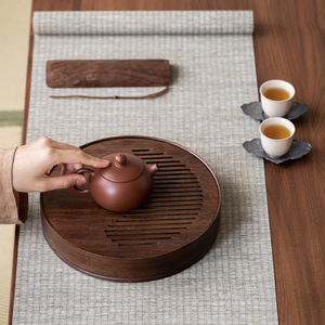 Bandeja de té redonda de bambú Wuxi Hall con tetera y tazas para uso en el hogar y la oficina - Product Image 4