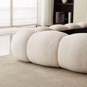 Letto Matrimoniale <span class=keywords><strong>di</strong></span> <span class=keywords><strong>Lusso</strong></span> con Contenitore, Design Cloud, Rivestimento in Tessuto Teddy Crema, 180 x 200 cm - Product Image 4
