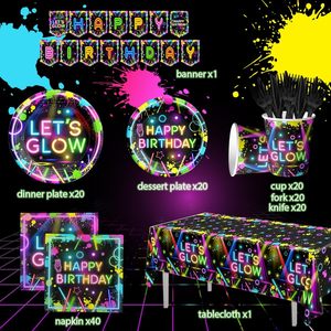 Artículos <span class=keywords><strong>de</strong></span> Fiesta Fluorescentes que Brillan en la Oscuridad, Incluyen Platos Desechables, Vasos, Manteles Fluorescentes para Decoración <span class=keywords><strong>de</strong></span> Fiestas <span class=keywords><strong>de</strong></span> Cumpleaños - Product Image 2
