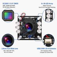 Module de caméra USB 2MP GC2093 avec MIC H264 H265 UVC WDR IR-LED 2.8mm 135 °   Pour la vision industrielle des kiosques