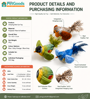 Jouet pour chat en peluche en forme d'oiseau, avec herbe à chat, son couineur, plumes réelles, design suspendu interactif, 3 couleurs, OEM, marque privée, vente en gros, mouvement
