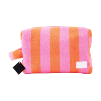 Sac à cosmétiques en coton rayé personnalisé en usine, trousse de toilette zippée pour maquillage et soins de la peau, pochette en tissu éponge pour maquillage