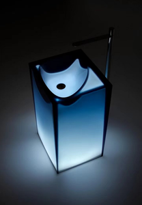 Bule trasparente in resina di cristallo trasparente lavabo a piedistallo quadrato lavabi con supporto da pavimento per il bagno lavandini - Product Image 2