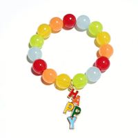 Bracelet perlé multicolore mignon avec pendentif lettre joyeuse, bracelet extensible élastique pour un usage quotidien, bijoux unisexes