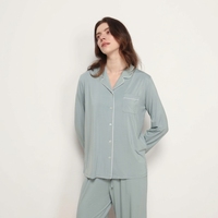 Pyjama en fibre de bambou pour femmes, manches longues, à carreaux et rayures, ensemble deux pièces avec cordon de serrage, vêtements de détente respirants, vêtements de maison