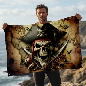 Grande bandiera Jolly Roger 36x60 pollici in poliestere 100D, doppia cucitura con occhielli in ottone |   Design con Spade Incrociate e Mappa Antica - Product Image 1
