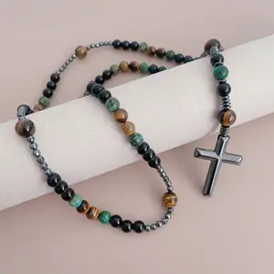 jewellery natural gem stone pendant necklace crystal necklace healing natural stone Bohemian black gallstone cross