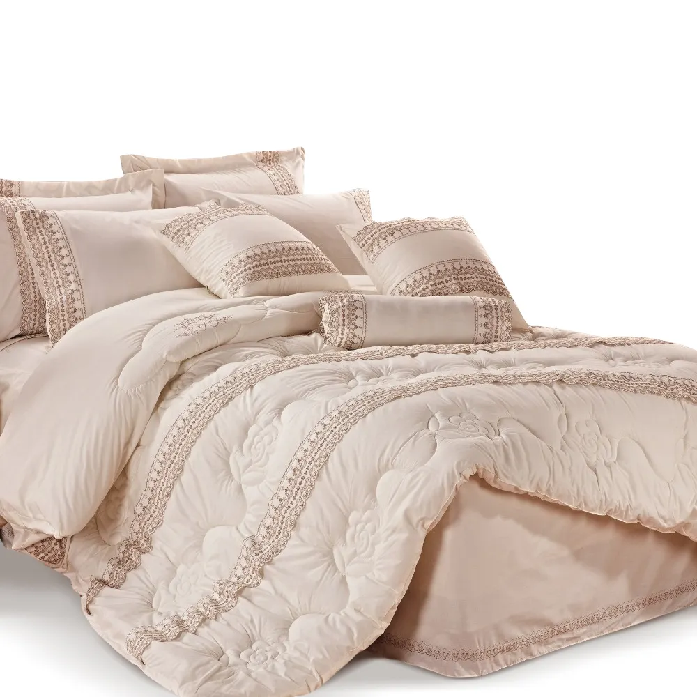 Home embroidered comforter set White wedding 9pcs luxury bedding wholesale