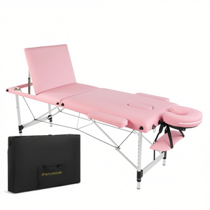Mesa de Masaje de Belleza Rosa, Plegable en 3 Partes, Estructura Metálica, Reposacabezas Integrado, Cuero PU, Esponja de Densidad Media, Mueble de Salón - Product Image 1