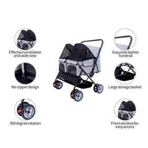 दोहरे फोल्डेबल पालतू स्टलर आसान पैदल चलना बिल्ली और कुत्ते वाहक यात्रा के अनुकूल गाड़ी - Product Image 6