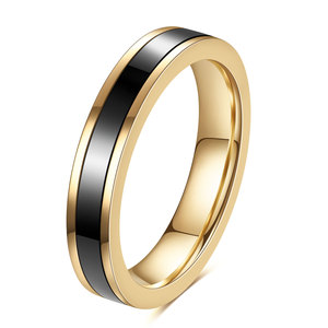 Gold And White <b>Ceramic</b> <b>Ring</b> 4Mm Smooth Stainless Steel Unisex Everyday Wear Geometric Design Fine Jewelry - Product Image 5