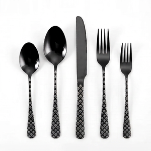 Ensemble de couverts finis noirs avec poignée design blanche couverts en acier inoxydable pour de nouvelles utilisations dans la cuisine à domicile Restaurant Salle à manger - Product Image 1