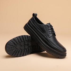 Chaussures décontractées pour hommes en cuir noir à lacets, imperméables, brodées, confortables, à semelle épaisse, tendance et polyvalentes pour l'automne - Product Image 2