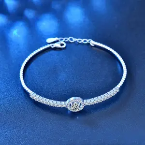 Classic Moissanite Tennis Bracelet For Women Sterling Silver Adjustable Christmas Charm Bracelets Bangles Fashion Jewelry