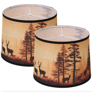 Pantalla de Lámpara de Bambú Cilíndrica Rústica con Estampado de Ciervos y Bosque, Accesorio para Lámpara E27 - Product Image 5